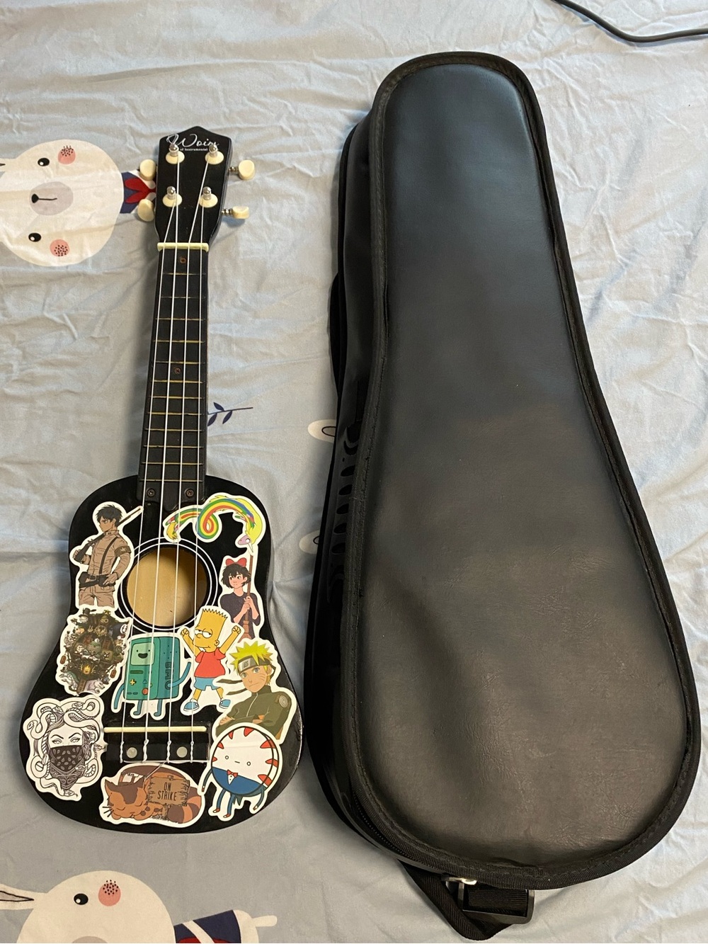 Black Sticker-Decorated Soprano Ukulele with Soft Case - Black Finish